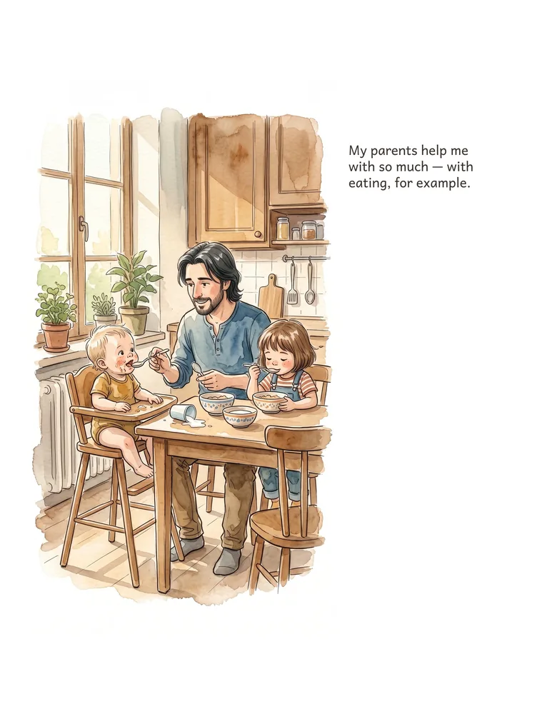 My parents help me with so much — with eating, for example.